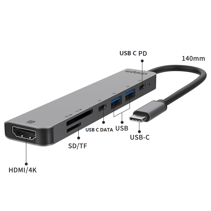 Adaptateur Concentrateur Type C vers HDMI 4K,USB3.0,Lecteur SD/TF,Type C Data/PD 5 en 1 - diymicro.fr