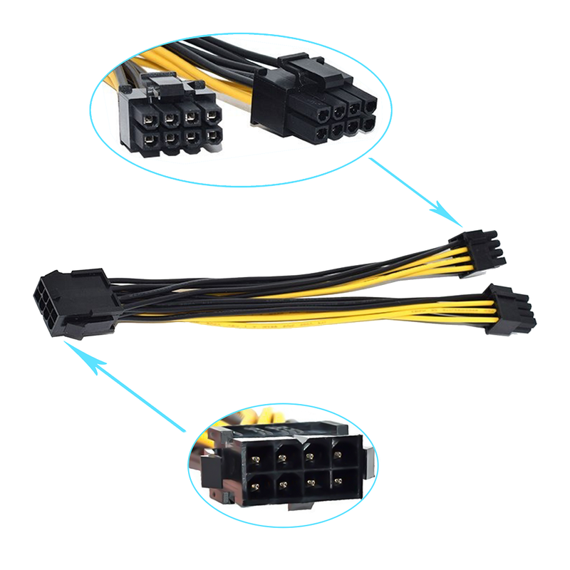 Lot de 8 Câbles d'alimentation PCI-E 8 broches Femelle vers double 8 broches (6+2) Mâle 30cm - diymicro.fr