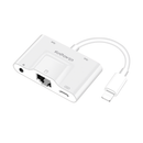 Adaptateur Concentrateur de Lightning vers Ethernet RJ-45 avec Port 3.5 Jack,USB OTG et Port de charge Lightning 4 en 1 - diymicro.fr