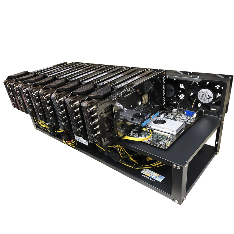 Rig Minage Plateforme Ouverte 2000W - 8 GPU RTX 4060 Ti | DIY Micro