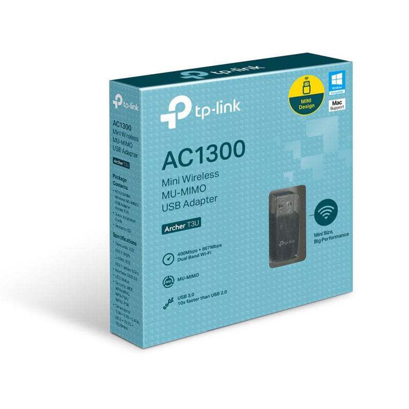 TP-Link Archer T3U Mini Adaptateur WiFi AC1300 MU-MIMO USB 400 Mbit/s - 2,4 GHz 867 Mbit/s - 5 GHz - diymicro.fr