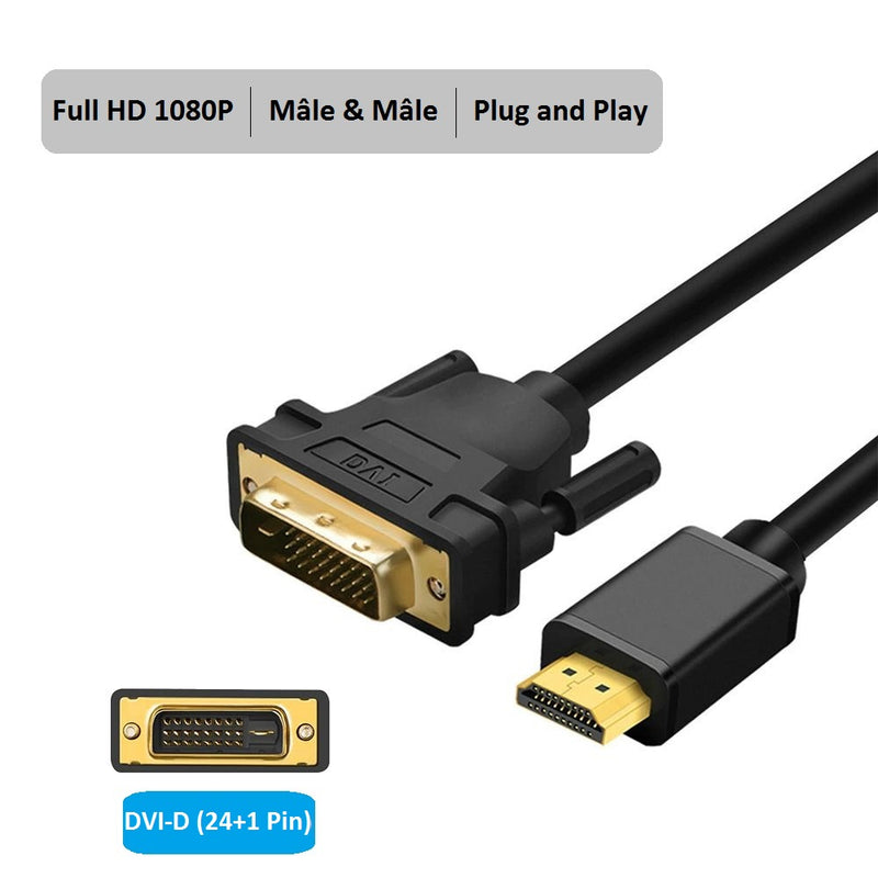 Kinpower Câble HDMI DVI-D Mâle Mâle 1.8M 1920 x 1200 1080P Full HD - diymicro.fr