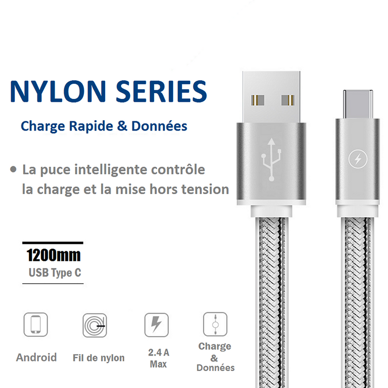 Kinpower Câble USB Type C v3.0 Mâle vers USB A Mâle 5V-2.4A 12W QC 1.2M - diymicro.fr