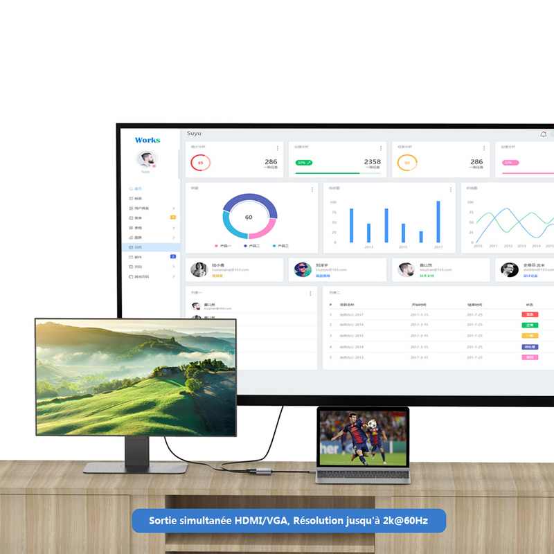 Adaptateur Concentrateur Type C vers VGA & HDMI 4K Full HD à 60Hz 1080P 2 en 1 - diymicro.fr