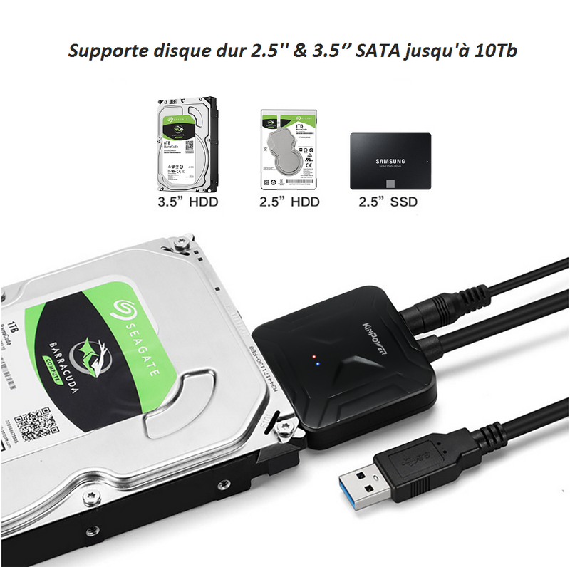 Kinpower Adaptateur USB 3.0 vers SATA 2.5" et 3.5" HDD Combo