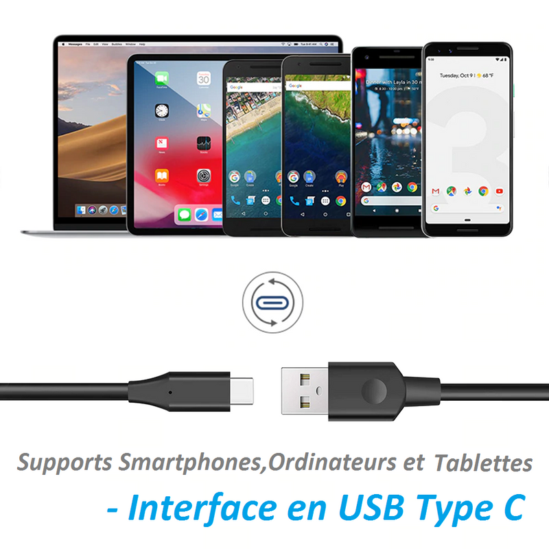 Kinpower Câble USB Type C v3.1 Mâle vers USB A Mâle 1.8M - diymicro.fr