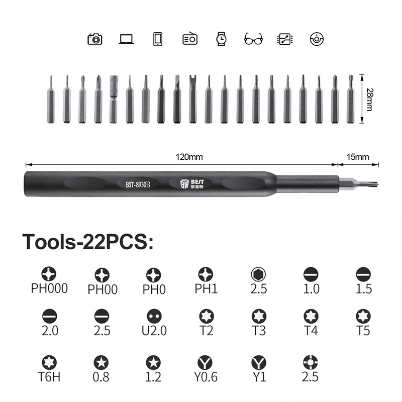 BST-8930B Kit d'outils de réparation de jeu de tournevis multifonction de précision 22 en 1 pour Smartphone Tablette et Ordinateur