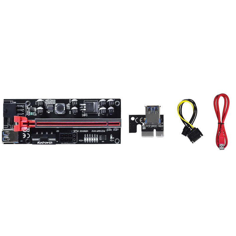 Carte Riser PCI-Express VER010S 16x à 1x Extension Graphique Dual-6pin Molex