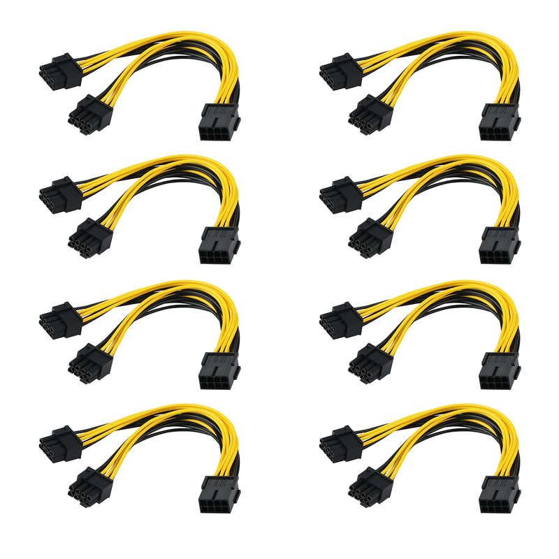 Lot de 8 Câbles d'alimentation PCI-E 8 broches Femelle vers double 8 broches (6+2) Mâle 30cm - diymicro.fr
