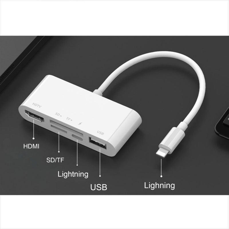 Adaptateur Concentrateur Lightning vers HDMI Full HD 1080P,USB 2.0, Lecteur SD, Lightning Charger 5 en 1 - diymicro.fr