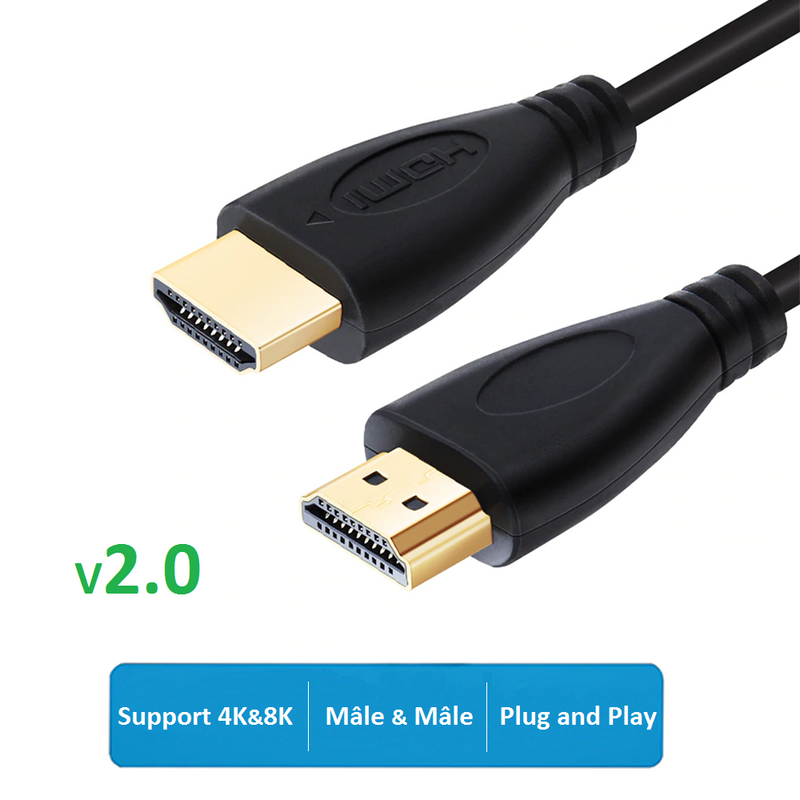Kinpower Câble HDMI Mâle Mâle v2.0 2M UHD 4K 4096 x 2160 High Speed + Ethernet - diymicro.fr