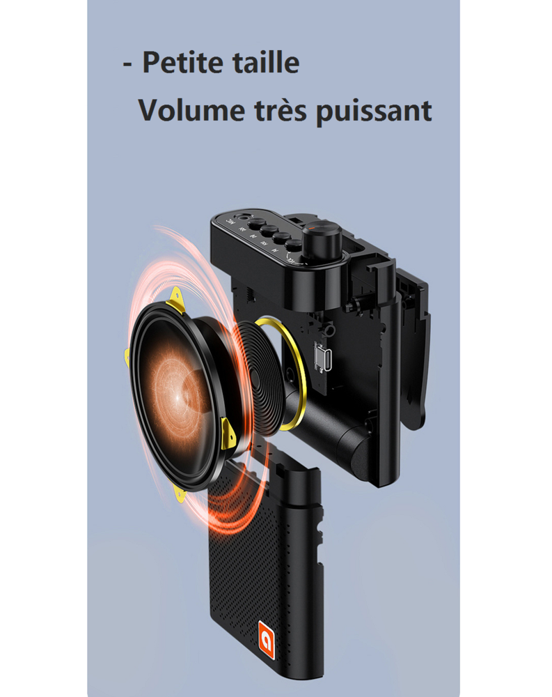 Amplificateur de voix portable acec micro-casque filaire support bluetooth et carte micro SD - diymicro.fr